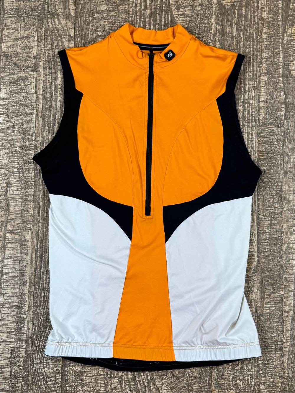 Sleeveless Color-Block Cycling Jersey in Orange, Black & White - De Marching